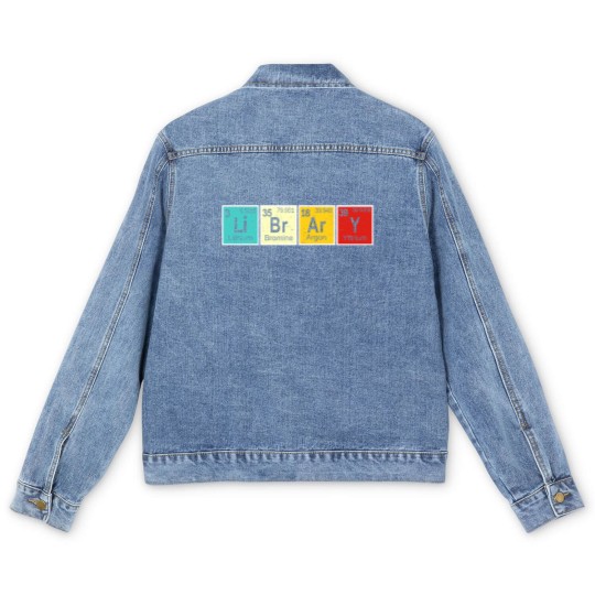 Discover Library Periodic Table Library Reading Book Worms Men's Denim Jackets