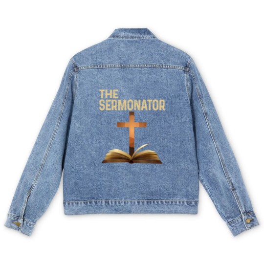Discover Mens The Sermonator Pastor Appreciation Christian Cross Men's Denim Jackets Men's Denim Jackets