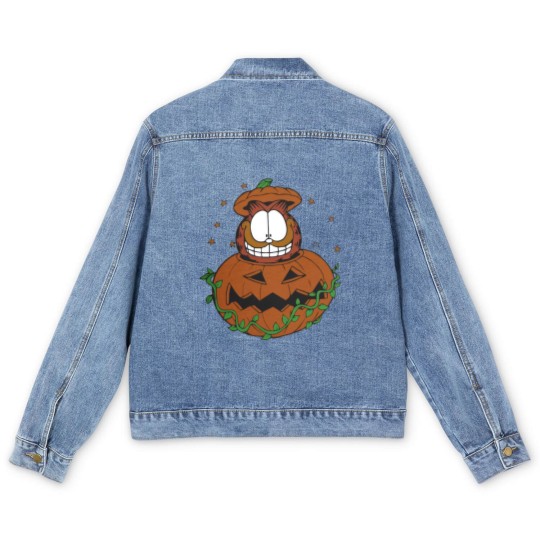 Discover Halloween Garfield Pumpkin Men's Denim Jackets, Halloween Pumpkin Garfield Cat Men's Denim Jackets