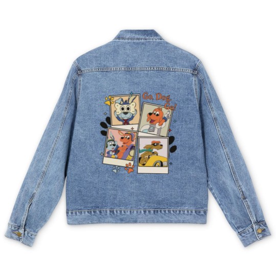 Discover Go Dog Go Polaroid Men's Denim Jackets | Vintage Go Dog Go Men's Denim Jackets | Go Dog Go Family Birthday Men's Denim Jackets | Dog Birthday Party Men's Denim Jackets
