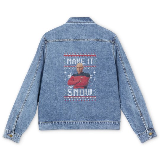 Discover Next Picard Make It Snow Ugly Sweater Christmas Birthday Men's Denim Jackets