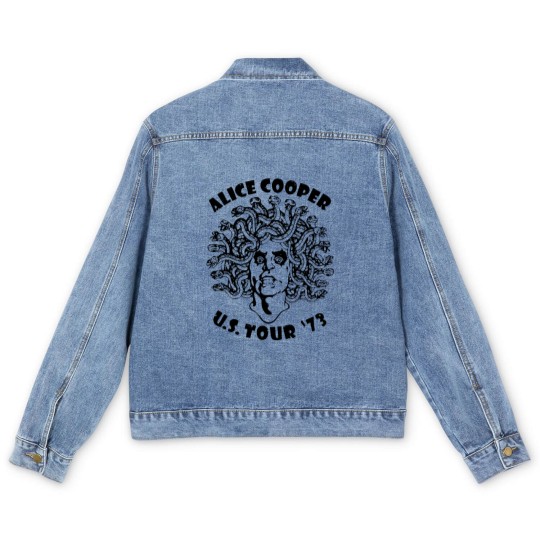 Discover Alice Cooper Men's Men's Denim Jackets, Medusa USA Tour 1973 Cover White Graphic Men's Denim Jackets