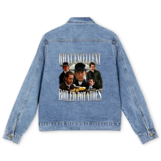 Discover Retro Boiled Potatoes Men's Denim Jackets, Jane Austen Men's Denim Jackets, Pride and Prejudice Men's Denim Jackets Men's Denim Jackets