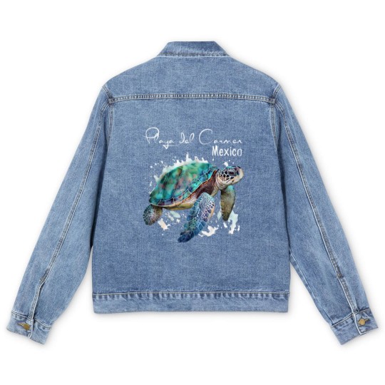 Discover playa del carmen mexico sea turtle playa souvenir t Men's Denim Jackets