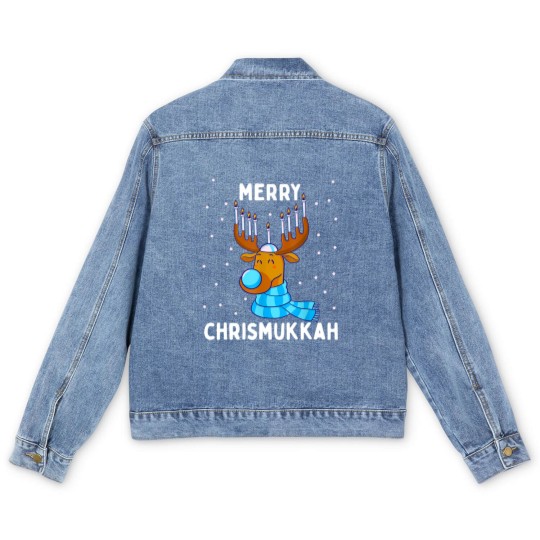 Discover Merry Chrismukkah Jewish Christmas Hanukkah Reindeer Menorah Men's Denim Jackets