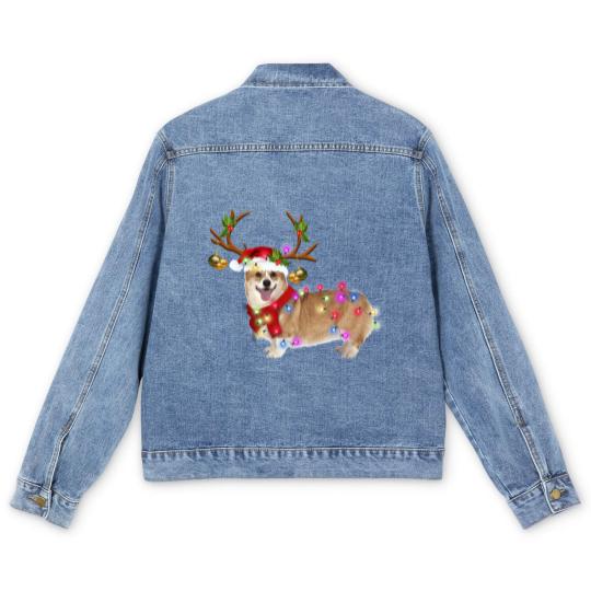 Discover Christmas Corgi Reindeer Men's Denim Jackets, Santa's Hat Corgi Men's Denim Jackets
