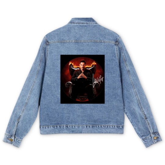 Discover Lucifer circle script photographic print Men's Denim Jackets
