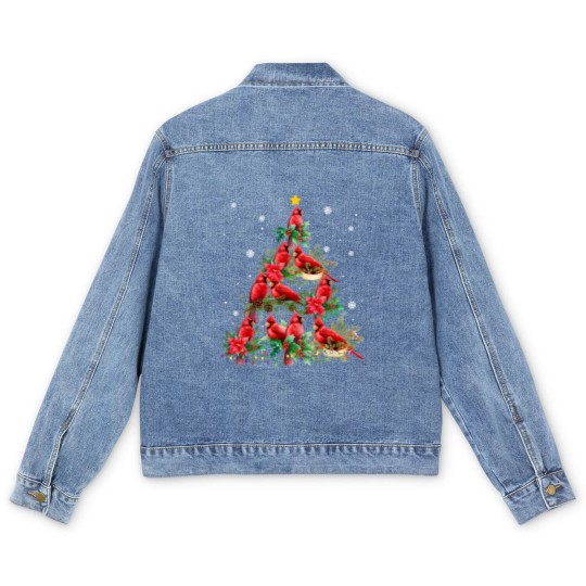 Discover Vintage Christmas Cardinal Birds Snowings Xmas Tree Lights Men's Denim Jackets