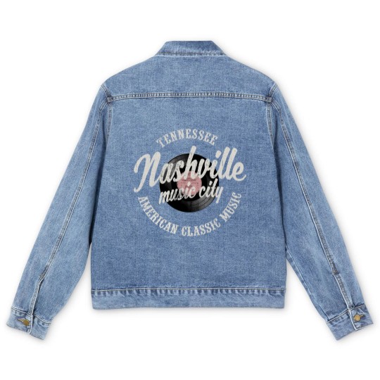 Discover Nashville Music City Vinyl Vintage Men's Denim Jackets