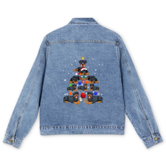 Discover Funny Christmas Rottweiler Dog Men's Denim Jackets , Rottweiler Dog