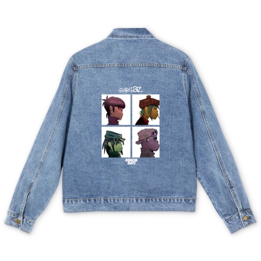 Discover Gorillaz Men's Denim Jackets Mens Demon Days Band Logo Men's Denim Jackets Short Sleeve Black