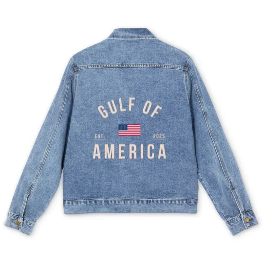 Discover Gulf of America Men's Denim Jackets, Comfort Colors Unisex Patriotic Men's Denim Jackets, United States of America Men's Denim Jackets