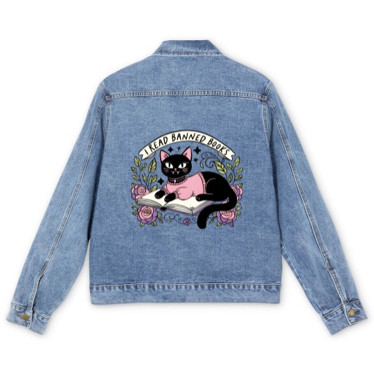 Discover I Read Banned Books Men's Denim Jackets, Bookish Cat Men's Denim Jackets