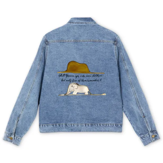 Discover Le Petit Prince Men's Denim Jackets, Little Prince Men's Denim Jackets, Boa Elephant or Hat Men's Denim Jackets, Prince and Fox Men's Denim Jackets