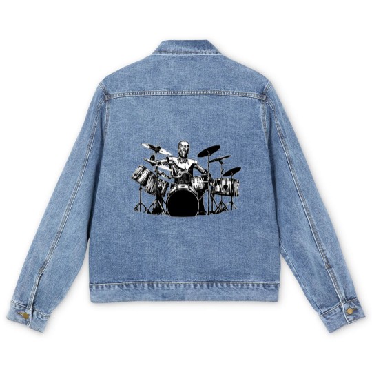 Discover C3PO Drum Men's Denim Jackets Robot Playing Cool Drum Kit Men's Denim Jackets Funny