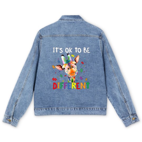 Discover Autism Awareness Cute Giraffe Animal It's Ok To Be Men's Denim Jackets