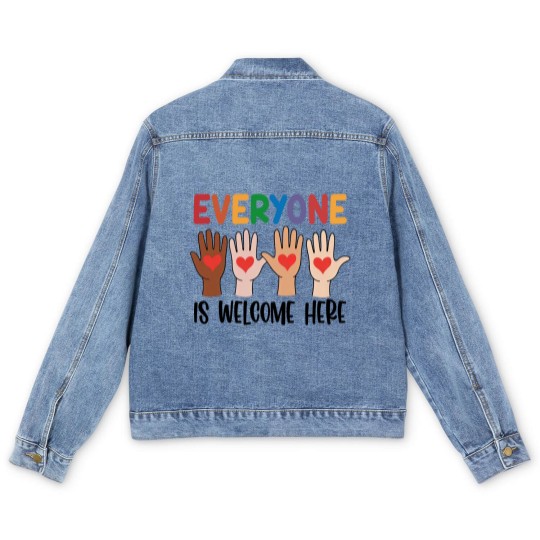 Discover Everyone Is Welcome Here Men's Denim Jackets, Teacher Men's Denim Jackets, Idaho Teacher