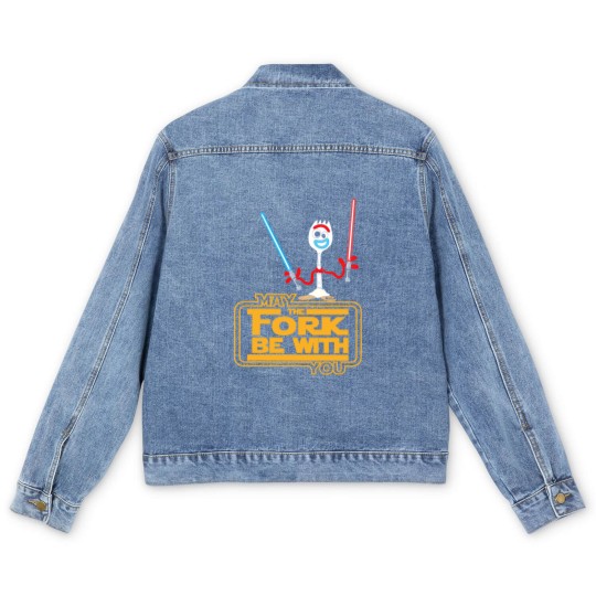 Discover Disneyyy Forky May The Fork Be With You Men's Denim Jackets, toy stories Forky Men's Denim Jackets