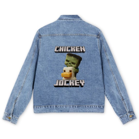 Discover Chicken Jockey Minecraft Movie Men's Denim Jackets, Minecraft Movie Men's Denim Jackets