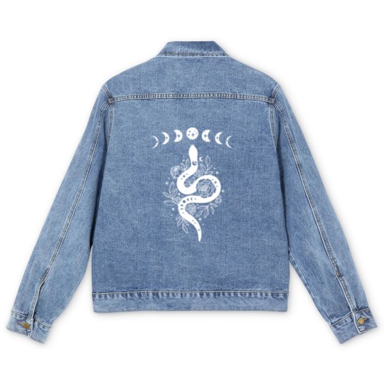 Discover Celestial Snake, Mystical Lunar Snake, Celestial Mystical Floral Moon Snake Men's Denim Jackets