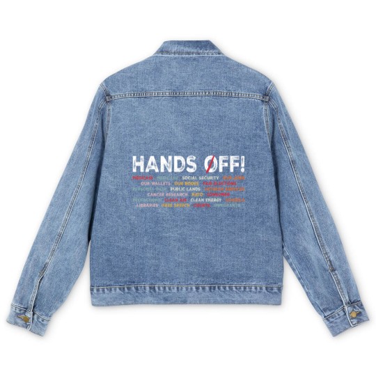 Discover Hands Off Protest Men's Denim Jackets, Political Activism Men's Denim Jackets, Save Public Lands Medicare Social Men's Denim Jackets