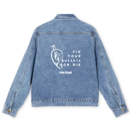 Discover Fix Your Hearts or Die Men's Denim Jackets, Unisex Men's Denim Jackets, Twin Peaks Men's Denim Jackets, David Lynch Men's Denim Jackets, TV Show Fans Men's Denim Jackets