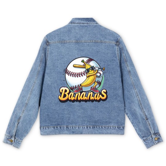 Discover Let's Go Bananas Baseball Men's Denim Jackets, Sports Team Mascot Men's Denim Jackets
