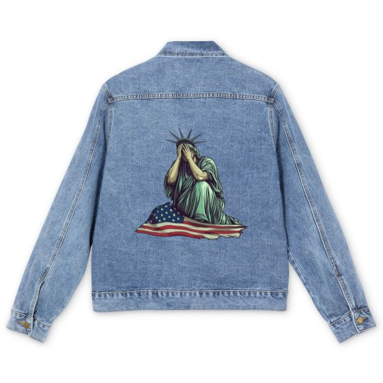 Discover Crying Statue of Liberty Men's Denim Jackets, Political Protest Men's Denim Jackets Patriotic American Flag Men's Denim Jackets