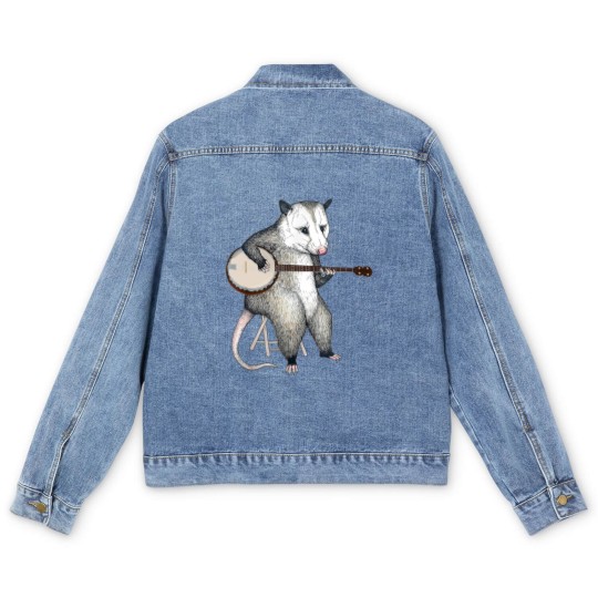 Discover Opossum Playing Banjo Guitar Possum Live Weird Trash Kitty Men's Denim Jackets