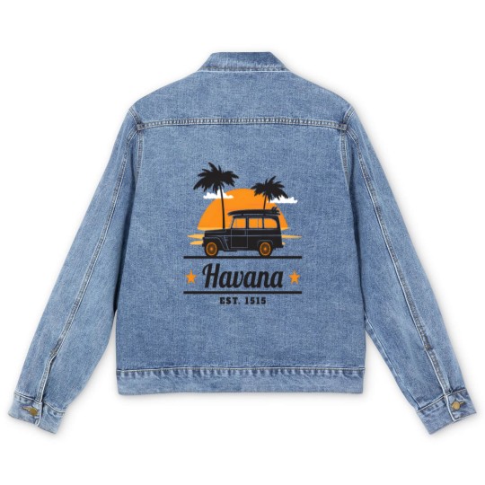 Discover Cuba Surfboards Car Havana Cuban Cubano Men's Denim Jackets