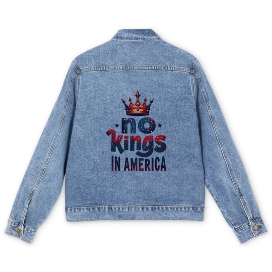 Discover No Kings in America Men's Denim Jackets, No Kings Men's Denim Jackets, Protest Men's Denim Jackets, Patriotic Men's Denim Jackets