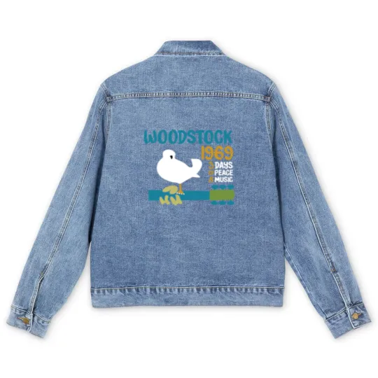 Discover woodstock 50th anniversary 1969 2020,Woodstock Men's Denim Jackets,Woodstock 1969 ,Peace Love Bird - Woodstock - Men's Denim Jackets