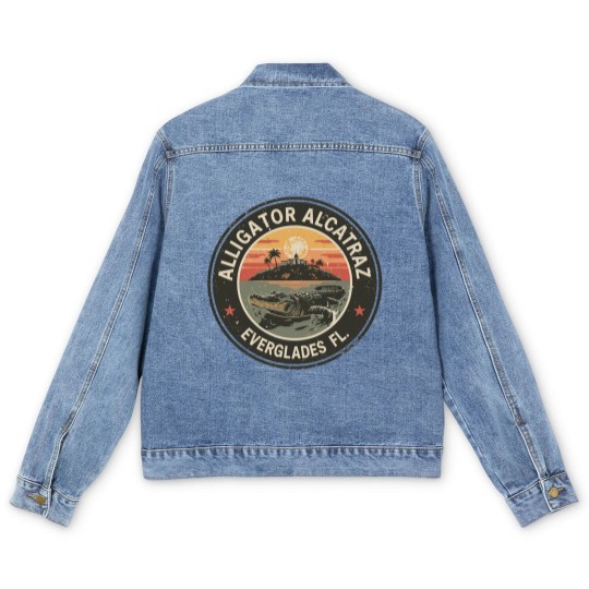 Discover Alligator Alcatraz Men's Denim Jackets, Everglades Florida Parody Men's Denim Jackets, Funny Vintage