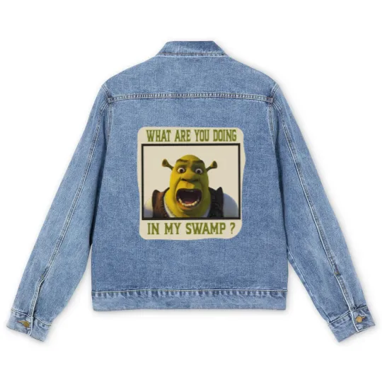 Discover Shrek Face Men's Denim Jackets What Are You Doing in My Swamp Men's Denim Jackets, I'm Swamped Men's Denim Jackets, Funny Shrek Men's Denim Jackets