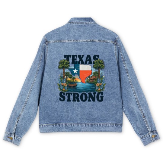 Discover Texas Strong Hill Country 2025 Flood Men's Denim Jackets, Kerr County Pride Men's Denim Jackets