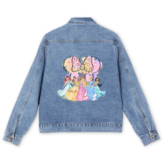 Discover Vintage Disneyyy Princess Squad Men's Denim Jackets, Watercolor Castle Men's Denim Jackets