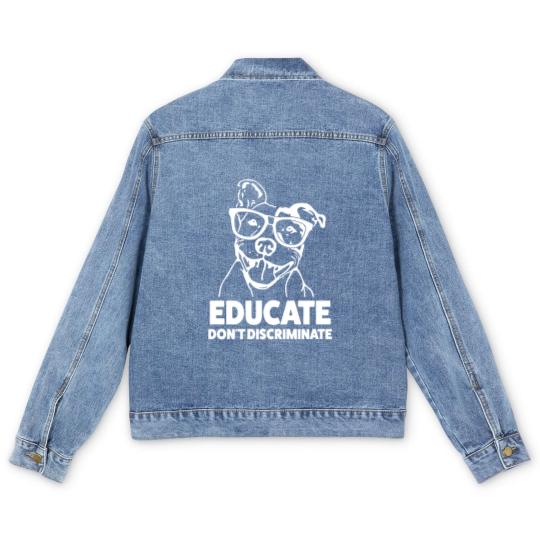 Discover Educate Don't Discriminate Funny Pitbull Men's Denim Jackets