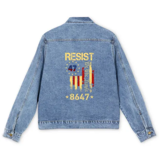 Discover Anti Trump 8647 86 47 US Flag We The People Impeach 47 Unisex Men's Denim Jackets