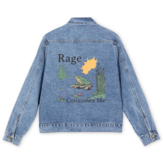 Discover Rage Consumes Me Men's Denim Jackets, Frog Pond Men's Denim Jackets, Meme Frog Men's Denim Jackets, Vintage Style Unisex Men's Denim Jackets