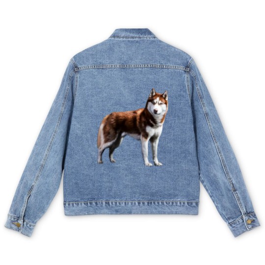 Discover Siberian Husky Red Husky Wolf Dog Men's Denim Jackets