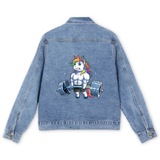 Discover Unicorn Weightlifting Men's Denim Jackets, Unicorn Men's Denim Jackets, Unicorn Gifts, Gym Men's Denim Jackets, Workout Men's Denim Jackets