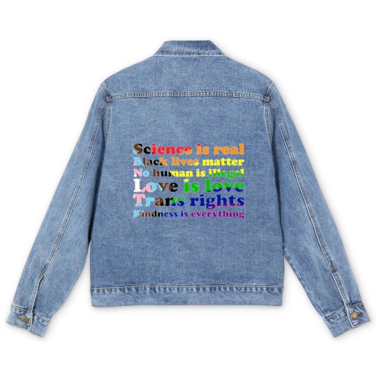 Discover Progress Pride Flag Science is real Black lives matter Love is love Men's Denim Jackets