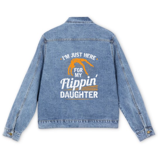 Discover Mens Im Just Here For My Flippin Daughter Gymnastics Dad Men's Denim Jackets
