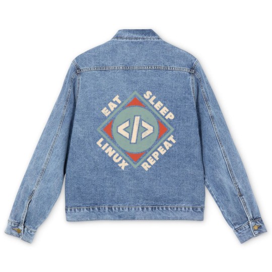 Discover Linux - Eat Sleep Linux Repeat Men's Denim Jackets