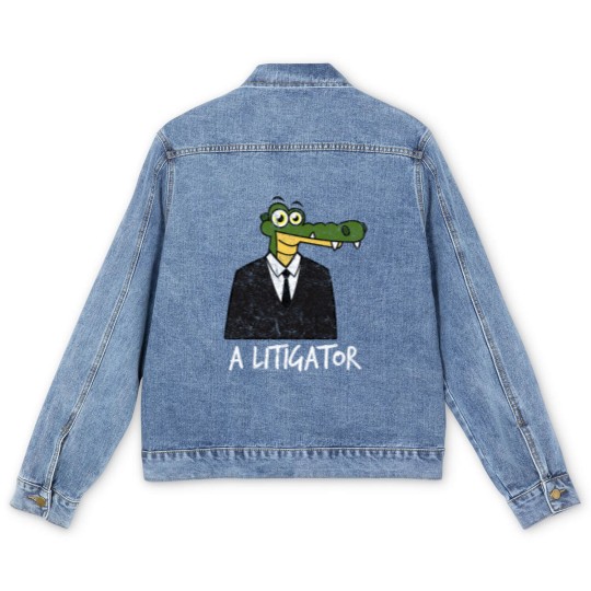 Discover A Litigator Alligator Lawyer Attorney Law Distress Men's Denim Jackets