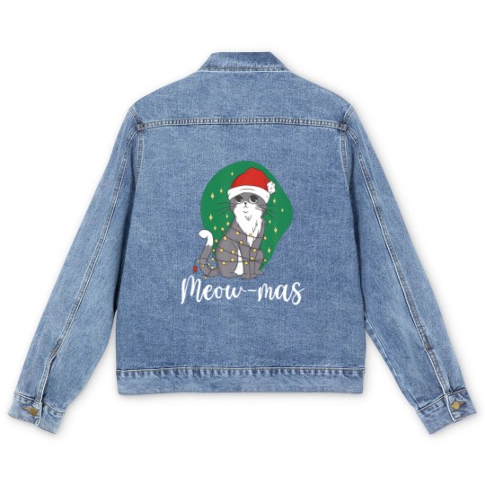 Discover Meow-Mas Cat Christmas Kitten Animal Christmas Tre Men's Denim Jackets