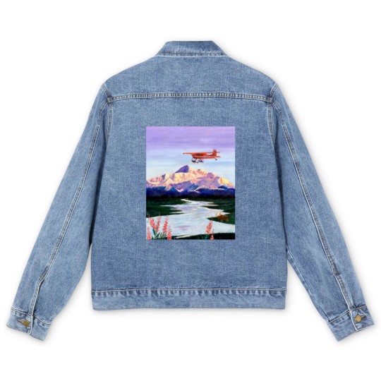Discover Denali Mountain Painting, K2 Aviation, Living Room Painting, Alaska Mountain, Gift for Pilot, Scott Men's Denim Jackets