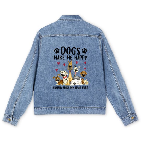 Discover dogs make me happy humans make my head hurt Men's Denim Jackets