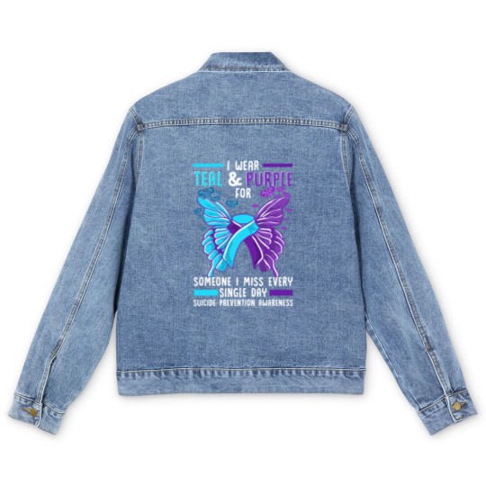 Discover Teal And Purple Ribbon Suicide Prevention Awarenes Men's Denim Jackets