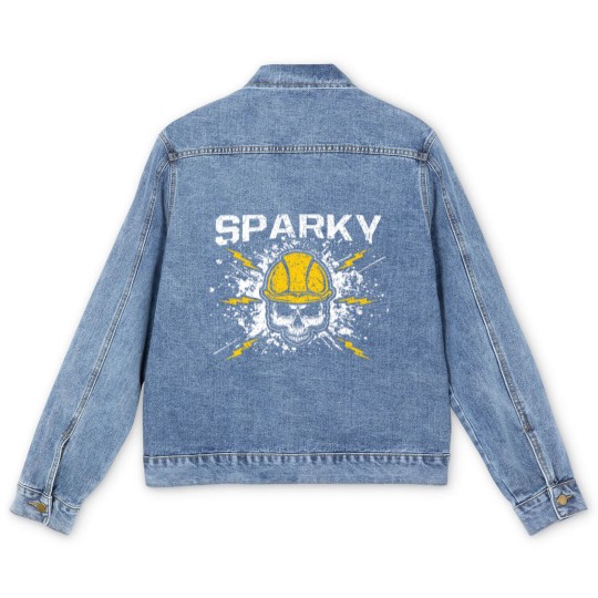 Discover Sparky Grounded Voltage Electrician Lineman Skull Men's Denim Jackets